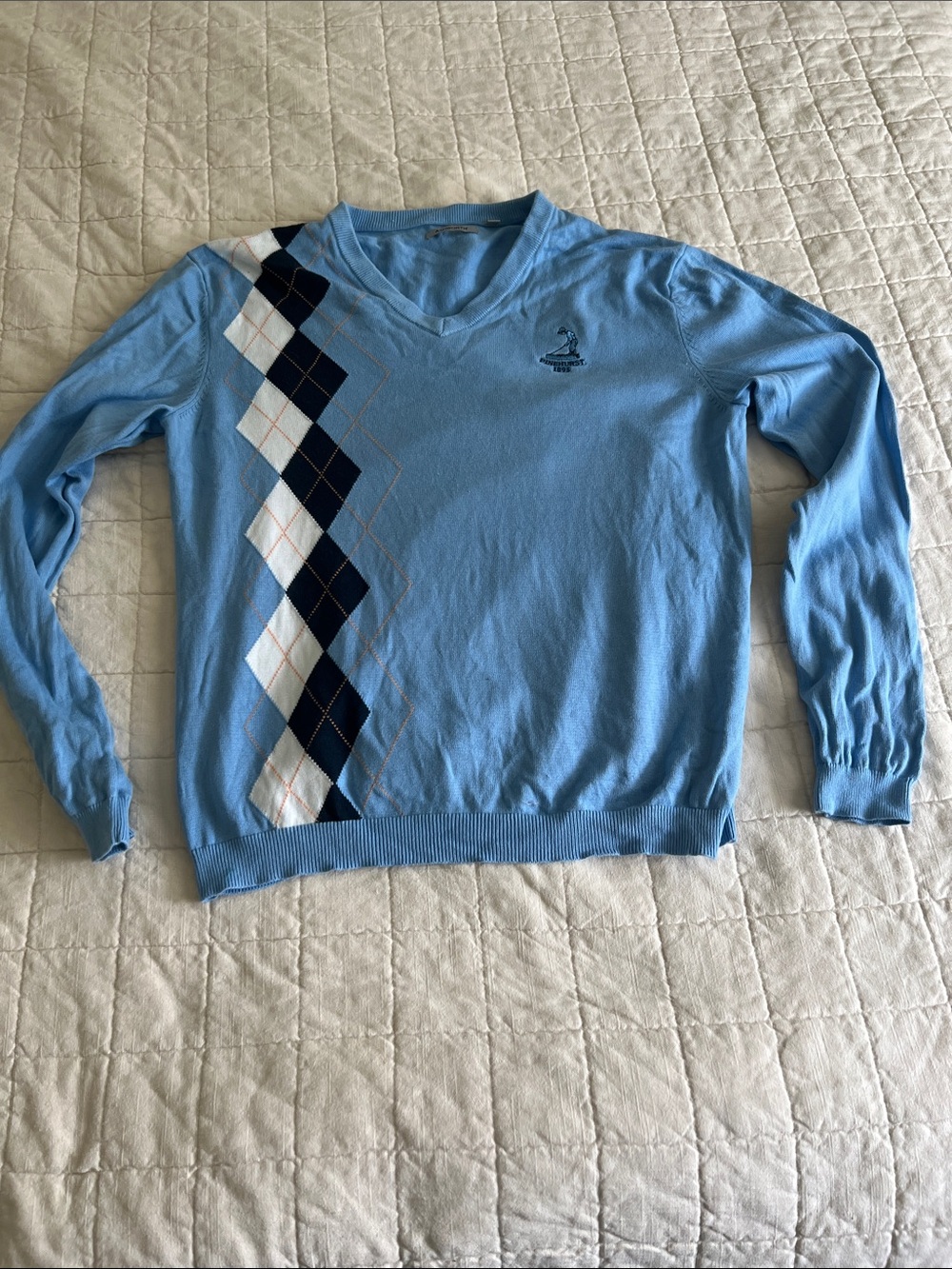 Ashworth Pinehurst Light Blue V-Neck Sweater with Navy & White Argyle